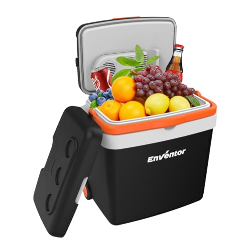 Enventor Electric Cooler and Warmer with Drawbar and Wheels, 33 L Portable Thermoelectric Fridge, Car Fridge Cooler AC 120V DC 12V Refrigerator for Camping, Travel, Picnics, Truck, Car