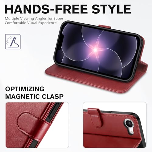 TUCCH Case Wallet for iPhone 17e/16e, [RFID Blocking] PU Leather Stand Folio Cover with 4 Card Slots [TPU Protective Interior Shell] Magnetic Flip Case Compatible with iPhone 17e/16e 5G 6.1", Dark Red by TUCCH - Used condition - Image 4