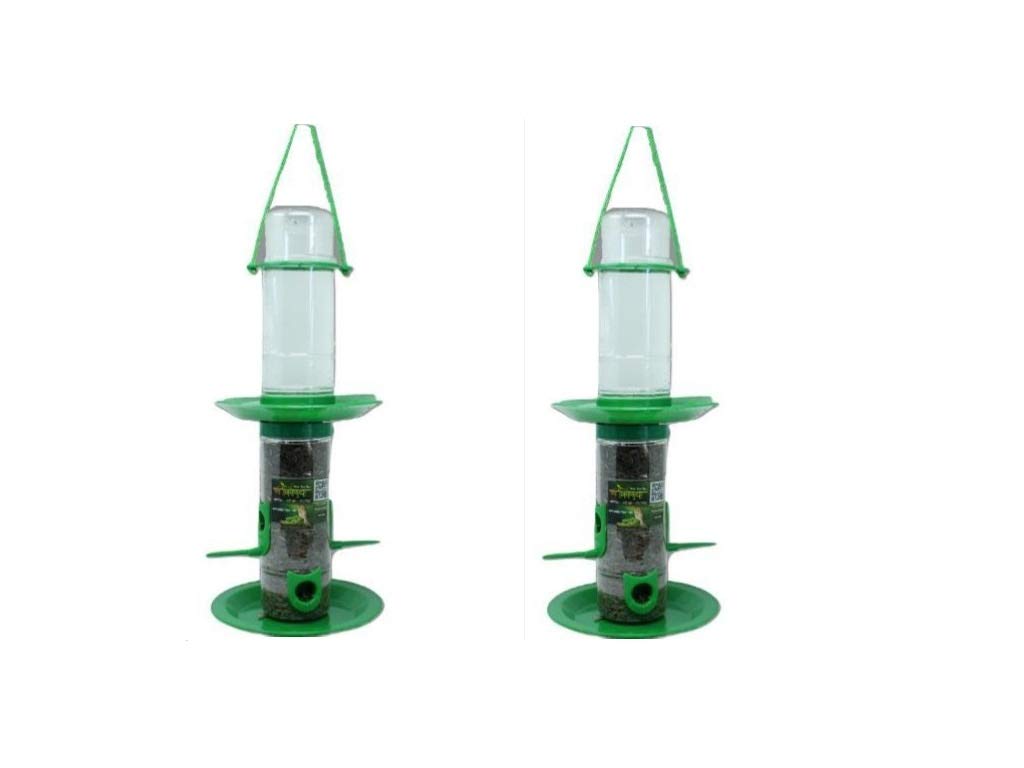 Amijivdaya 2 in 1 Double Decker Medium Bird Food and Water Feeder (Transparent, Green) - Pack of 2 (B07MFVJ3LV) Amazon Price History, Amazon Price Tracker