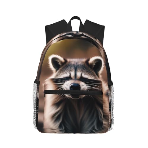 Sac à dos de voyage polyvalent noir à motif raton laveur, taille unique