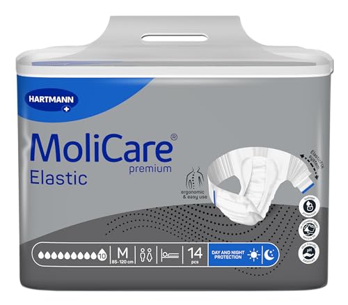 MoliCare premium Elastic Inkontinenzslips – 10 Tropfen | Hochsaugfähige Einwegwindeln für Männer und Frauen mit sehr schwerer Inkontinenz für die Nacht | Größe M | 14 Stück