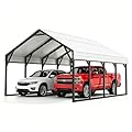 Heavy Duty 20x20 FT Metal Carport for 2 Cars - All-Weather Car Garage Kit with Reinforced Frame and Safe Boat Cover, Car Canopy Shelter for Yard Protection (White)