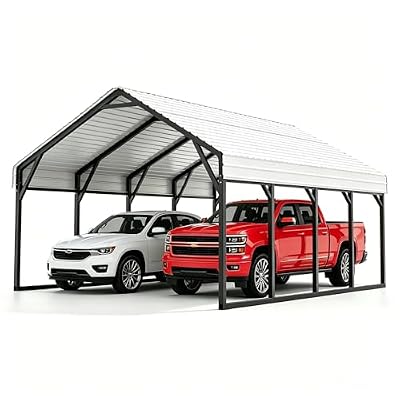 Heavy Duty 20x20 FT Metal Carport for 2 Cars - All-Weather Car Garage Kit with Reinforced Frame and Safe Boat Cover, Car Canopy Shelter for Yard Protection (White)