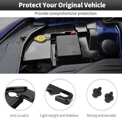 Image of CheroCar 3PCS Hood Engine Bay Cover Trim Kit for 2015-2026 Dodge Challenger,Interior Engine Bay Dress Up Kit,Coolant Windshield Washer Fluid Cover & Wire Dust Cover(Carbon Fiber Grain)