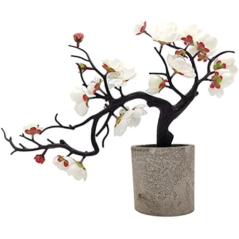 Aisamco Artificial Plum Blossom with Vase Artificial Flower Fake Plant Potted Decoration Potted Artificial House Plants for Home Decoration Desktop Display Cover