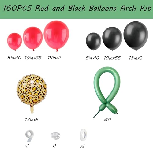 TIDSOEI Red and Black Balloons Arch Kit, 160pcs Cheetah Leopard Print Balloons for Birthday Baby Shower Bachelorette Party Decorations, Cherry Theme Balloon Garland (Red & Black) by tidsoei - Used condition - Image 2