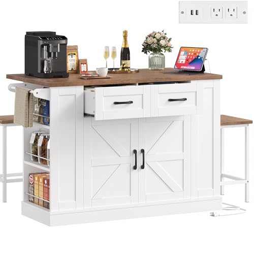 Keyluv Mobile Kitchen Island with Stools and Storage