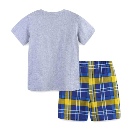 Image of HILEELANG Toddler Boy Summer Short Clothes Sets Cotton Crewneck Tees Shorts Pocket Adjustable Knite Shorts Playwear Sets