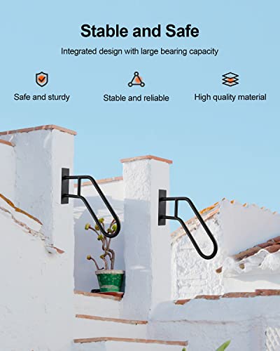 Zeropone Handrails For Outdoor Steps Wall Mount,22.8" Stair Railing U-Shaped Handrail Matte Black Finished，Wall Mounted Hand Rail For Garage, Porch, Garden 1 To 3 Steps Stairs(Integrated Round Pipe） #TOP2