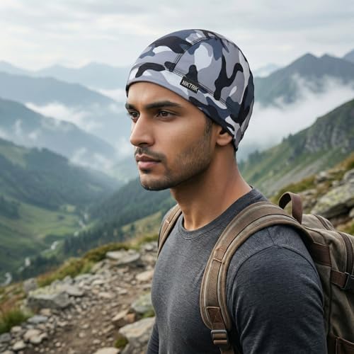 Image of Unisex Helmet Skull Cap for Bikers & Cyclists, Polyester Head Cap, Hair Inner Helmet Cap for Men, Sweat Cooling Beanie Cap, Skull Mask for Summer, Bike Accessories