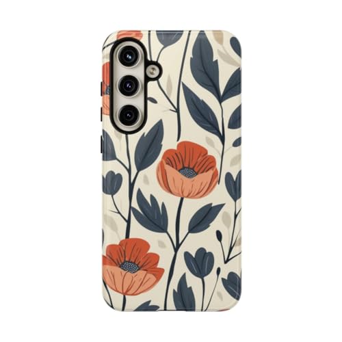 Coque Samsung S24 Plus orange et bleu à motif floral et finition brillante rigide