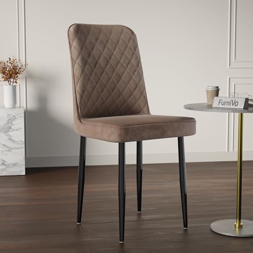 Image of IKON Premium Velvet Dining Chair with Cushioned Seat & Metal Legs | Premium Accent Chair for Living Room, Bedroom & Balcony | D.I.Y (Amber Brown)