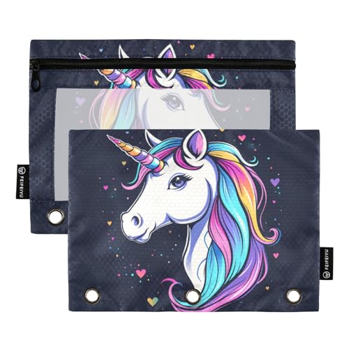 Astuccio per matite per raccoglitori a 3 anelli astuccio con unicorno arcobaleno e capelli per e cosmetici con cerniera trasparente per ufficio viaggi