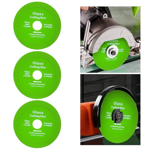 GIONAR 3PCS Disque Coupe Verre, Disque Carrelage 125mm, Disque Diamant avec Largeur de Lame de 15mm, Tranchant et Durable, pour Porcelaine, Verre, Jade, Bouteilles de Vin (ø 22,23 Mm Vert)