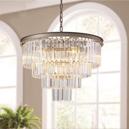 MEELIGHTING 5 Lights Crystal Modern Nickel Chandeliers Pendant Ceiling Light