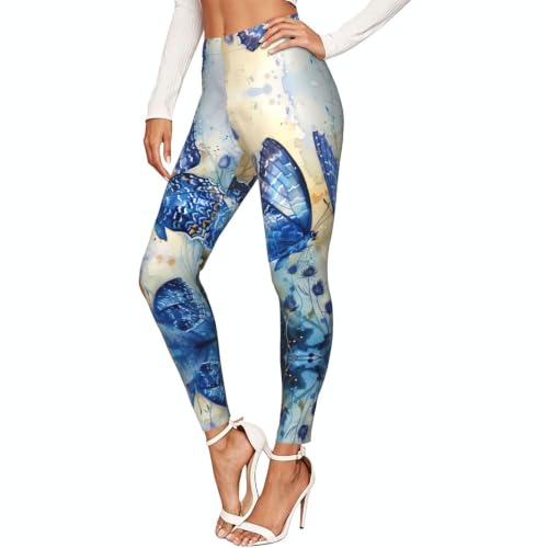 Leggings mariposas azules pantalones entrenamiento senderismo mujer tacto suave