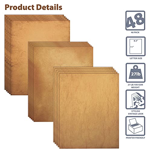 Better Office Products Aged Printing Paper, 48 Sheets, Antique Looking Old Fashioned Faux Parchment Paper, Letter Size 8.5 x 11 inch, Double Sided