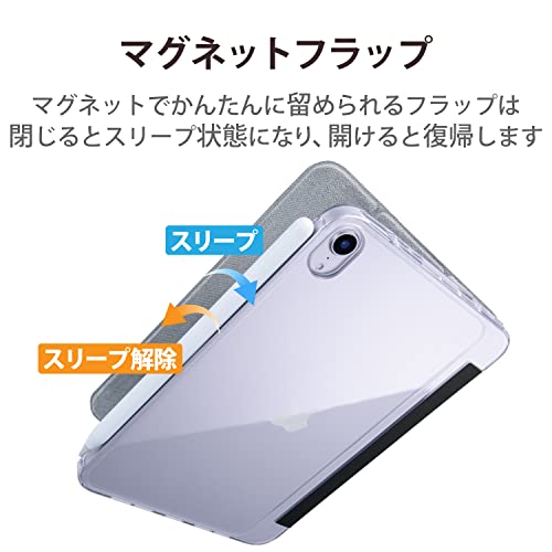 エレコム iPad mini6 第6世代 (2021年) ケース オートスリープ/ウェイク 三つ折りスタンド ハイブリッドケース 背面クリア ブラック TB-A21SHVCFBK