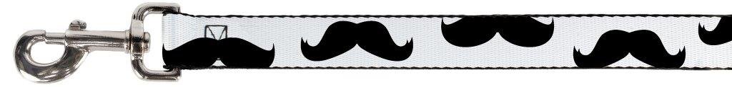 Buckle-Down Pet Leash - Mustaches White/Black - 4 Feet Long - 1.5