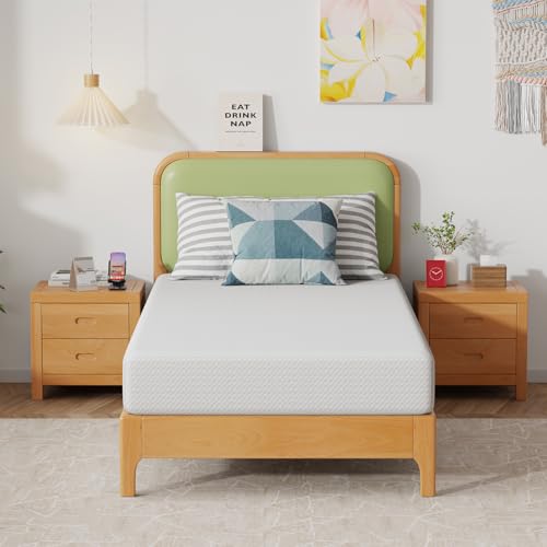 Image of FDW 8 Inch Twin Mattress, Medium Firm Gel Memory Foam, Cooling Ventilated Foam, Pressure Relief, White, Removable Washable Cover, Bed in a Box, CertiPUR‑US Certified