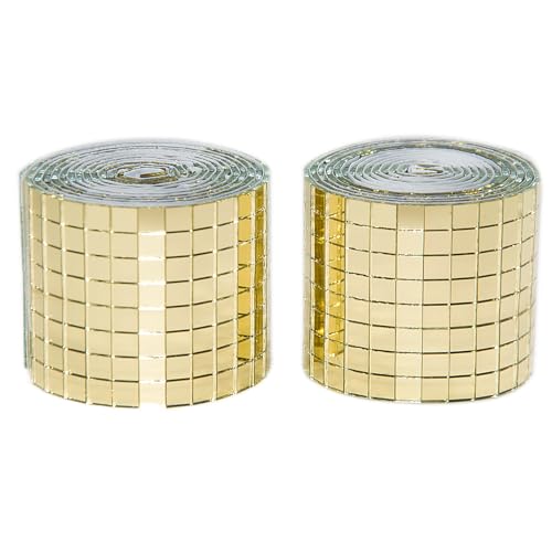 Gold Self Adhesive Glass Mirror Mosaic Tiles, 2 Rolls 3200 Pieces Disco Ball Tiles for DIY Craft, Interior, Art Collage, Card Making, Cups 5 x 5 mm