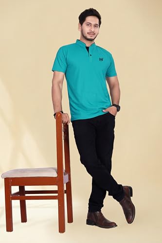 Image of BAGHADBILLO Men's and Boy's Polyster T-Shirt with Mandarin Collared Neck Half Sleeves Closuer Button and Regular Fit | Polo t Shirt for Man