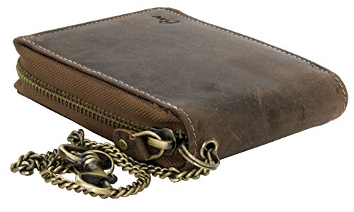 Natural Strong Genuine Leather with Metal Zip Around (zipper around) with Chain2