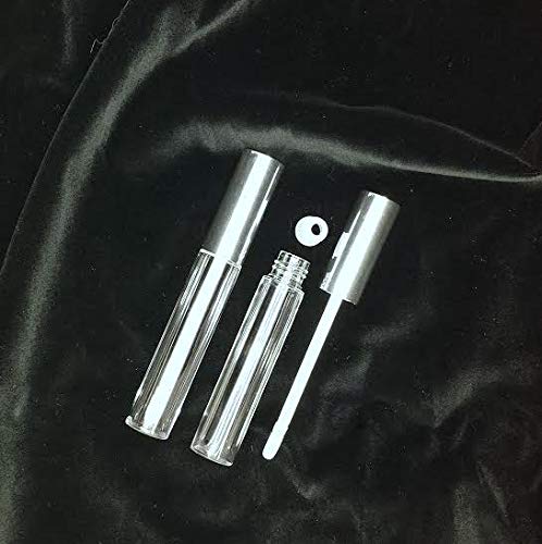100 estuches vacíos de brillo de labios - transparente con tapón de rosca plateado con cepillo adjunto, 8 ml (100)