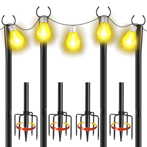 Cymuber 4 Pack 10Ft String Light Poles, Metal Poles with Fork for Outside Lights,Outdoor Metal Light Stand with Fence Brackets Hanging Lights for Garden Patio Wedding Backyard