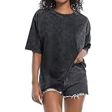 BINTEHGS Oversized Grunge Vintage t Shirts for Women Short Sleeve Cotton Casual Baggy Tees Teens Trendy Crew Neck Loose Tops（Black,M）