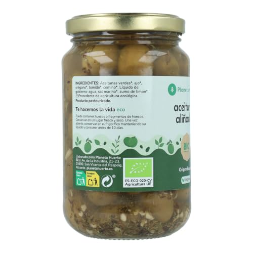 Miniatura 4 de Planeta Huerto Aceitunas Verdes Aliñadas Ecológicas Bio 390 G - Aceitunas Con Hierbas Aromáticas Naturales, Sin Aditivos Ni Conservantes, 100 Agricultura Ecológica