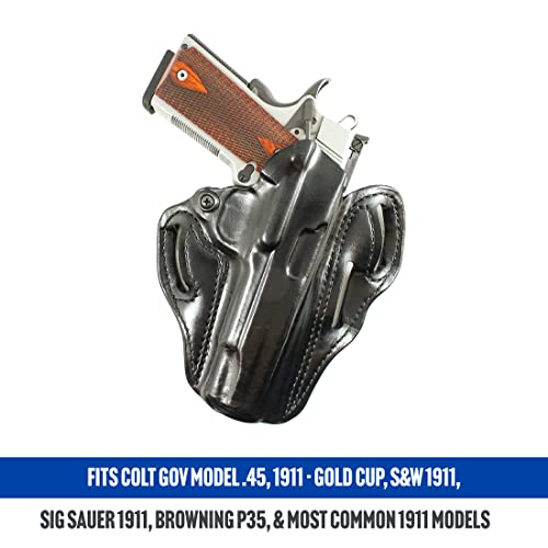 Desantis Speed Scabbard Gun Holster With Tension Screw Device, Fits Colt Gov Model .45, 1911 - Gold Cup And Most Common 1911 Models, Without A Thumb Break, Unisex Holster, Unlined Leather, Black #TOP1