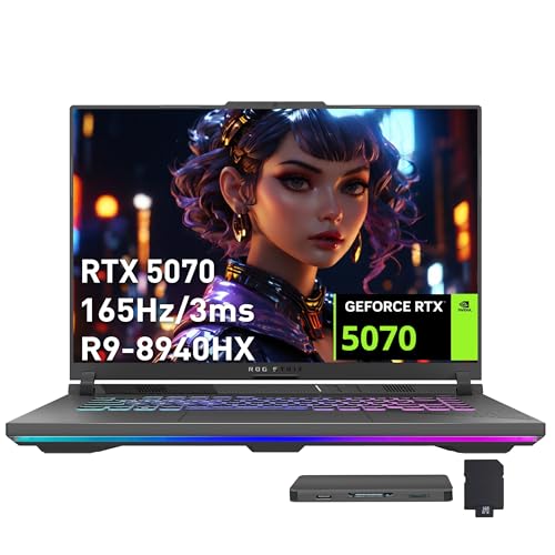 Image of ASUS ROG Strix G16 16 inch FHD+ 165Hz Gaming Laptop, GeForce RTX 5070 8GB GDDR7, AMD Ryzen 9 8940HX, 16GB DDR5, 2TB Storage (1TB SSD+1TB Docking Station Set), RGB Backlit Keyboard, Windows 11 Pro, Gray