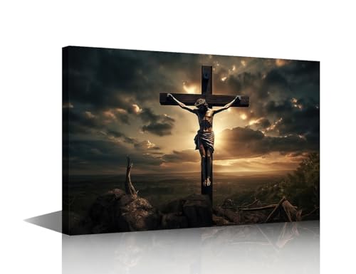 Cuadro decorativo de crucifixión de Jesús sobre lienzo con cruz de Jesús, 1 pieza, pintura de pared de Cristo, creencia religiosa, decoración de pared para sala de estar, dormitorio, oficina,