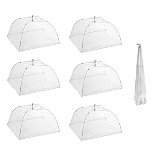 Tailbox Set of 6 Large Pop-Up Mesh Screen Food Cover Tent Umbrella - 16 Inch White Reusable and Collapsible Outdoor Picnic Food Covers Net for Outdoor Picnic & BBQ Keep Out Flies, Bugs & Mosquitoes