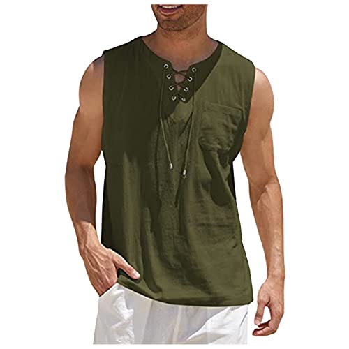 Ymosrh Men's Tank Top Casual Loose Cotton Linen Shirts Colour Shirt Blouse Sleeveless Vest Beach Shirts Tops for Men