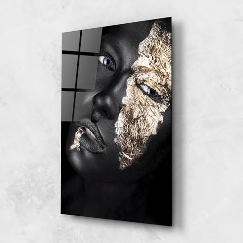 ARTHUB® Moderne impression sur verre 50x70 cm, 4mm verre trempé | Tableau en verre salon et chambre, Décoration murale moderne, Décoration intérieure, femmes, Grey Gold Makeup