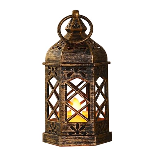 Yumneo Farol de vela, linterna vintage con vela LED, centros de mesa con asa para interiores y exteriores, porche, patio, dormitorio, entrada, sala de estar, Diwali, boda, Pascua