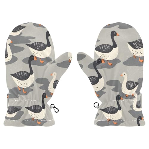 Kid's Winter Gloves Children Warm Gloves Black White Geese for Boys Girl Age 4-6 Years
