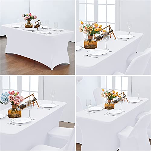 Cwk 6Ft Stretch Spandex Table Cover For Rectangular Fitted Folding Tables, Wrinkle Resistant, Elastic Stretchable Patio Tablecloth Protector For Party, Banquet, Wedding And Events (White) #TOP5