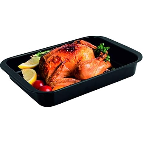 Cordon Green - Large Enamel Roasting Tray. Suitable for Use in All Standard Gas and Electric Ovens, Dishwasher Safe. Heavy Duty Carbon Steel, 41 X 26 x 7 cm Cover