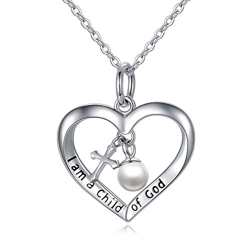 PEIMKO Baptism Gifts for Girls Cross Pendant Necklace I Am a Child of God 925 Sterling Silver First Communion Gifts 14/16 Inch - Main Image