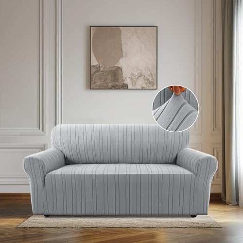 BellaHills Fundas Sofas 3 y 2 Plazas Ajustables,Protector Sofa Gatos Arañazo y Perros Mascotas, Cubre Sofá Elástico Antideslizante,Gris Claro