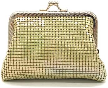 Womens Coin Purse Wallet Metal Mesh Kiss Lock Clasp (Multi-Beige)