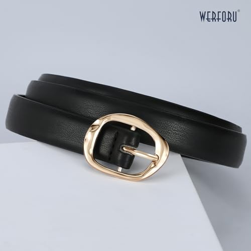 WERFORU Women Skinny Leather Belt with Unique Gold Buckle Ladies Casual Thin Belt for Jeans Dresses,0.7" width3