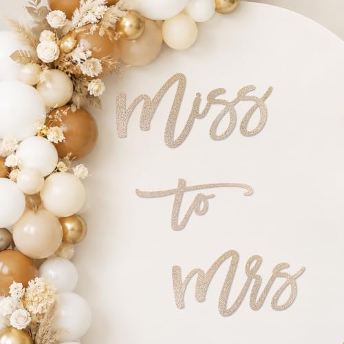 Image of Miss to Mrs Sign, Felt Letter Photo Props for Bridal Shower, Bachelorette Party, Engagement Wedding Balloon Arch (Champagne Gold)