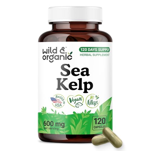 Wild & Organic Sea Kelp Capsules 600 mg - Immune & Overall Support - Sea Kelp Iodine Supplement for Men & Women - Ocean Seaweed Supplement - Vegan, No Fillers, Non-GMO - 120 Count