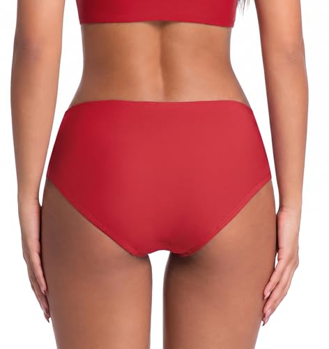 COCOPEAR Mid Rise Bathing Suit Bottoms for Women Ruched Tummy Control Swim Bottoms Full Coverage Bikini Bottoms for Women Mars Red 2XL — view 5