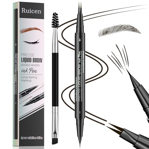 Professional Wenkbrauwpotlood, Ruicen 2-in-1 Dual-Ended Eyebrow pencil met Ultra-precieze Punt, Gepigmenteerde Kleur die Wenkbrauwen Perfect Definieert, langdurig, waterbestendig, 04# Zwartbruin