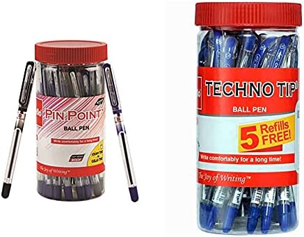 Cello Pinpoint Ballpen Jar (Pack of 25 pens in Blue and Black ink) Ideal for Studying at Home Technotip Ball Pen Jar (Pack of 20 pens in Blue ink with 5 free Blue refills)